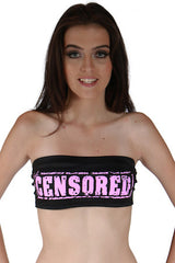 "CENSORED" Swim Tube Top In Black & Hot Pink!