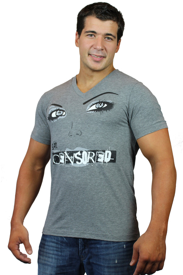 Men's Tri Blend "CENSORED" Lip V Neck In Grey