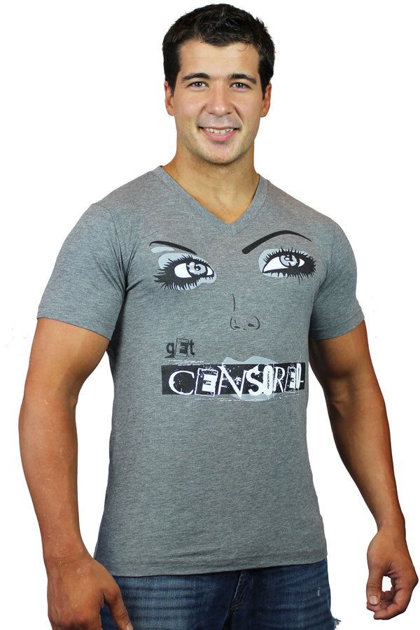 Men's Tri Blend "CENSORED" Lip V Neck In Grey